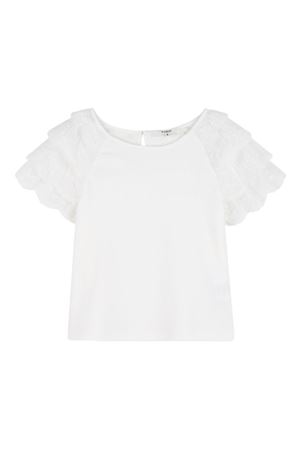 T-shirt bianca con maniche a ruches CHLOÉ KIDS | C20853117